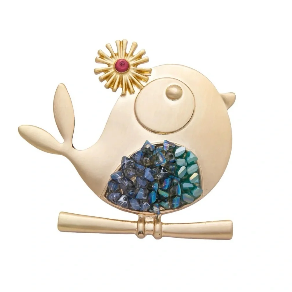 Gold Birdie Rhinestone Brooch (7028)